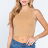 Front, Large view of Halter Neck Crop Top, pecan