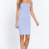 Pale Blue back cross string mini tube heavy rib dress