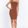 Brown small back cross string mini tube heavy rib dress