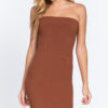 Brown back cross string mini tube heavy rib dress