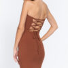 Back view of back cross string mini tube heavy rib dress