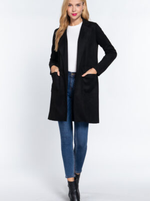 Long Sleeve Suede Jacket, black, small view