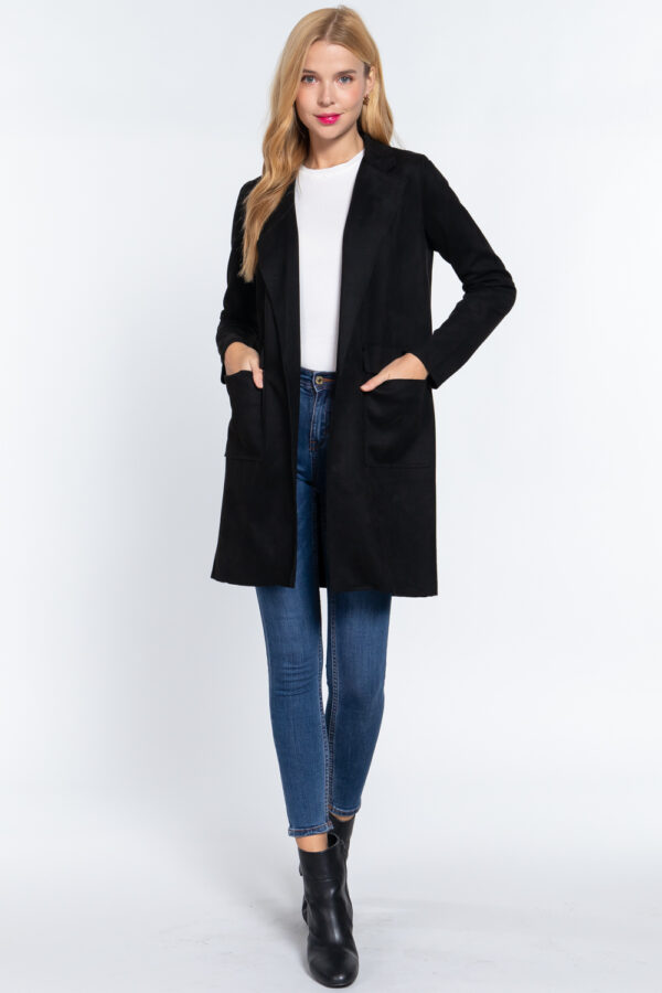 Long Sleeve Suede Jacket, black, small view