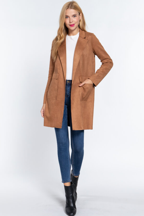 Brown, small view Long Sleeve Suede Jacket