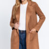 Brown, front view of Long Sleeve Suede Jacket