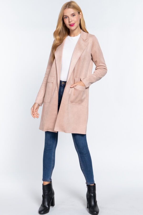 Pink, Long Sleeve Suede Jacket, small