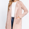 Pink, front Long Sleeve Suede Jacket