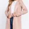 Pink, side view Long Sleeve Suede Jacket