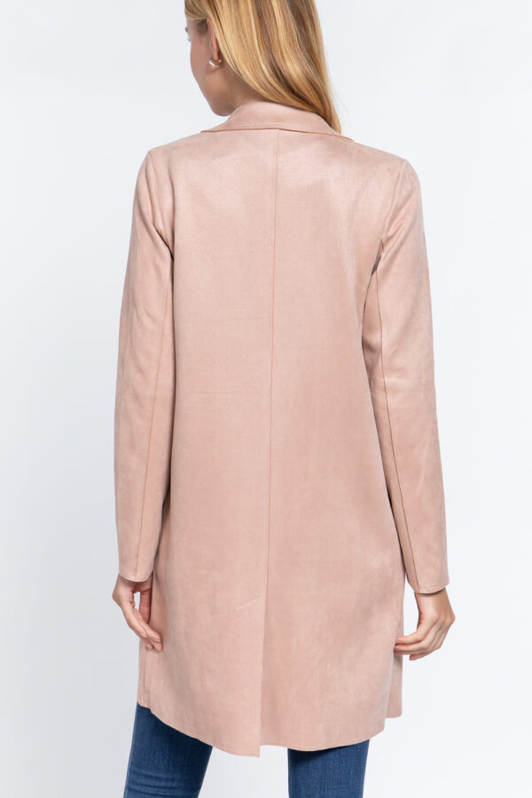 Pink, back view Long Sleeve Suede Jacket