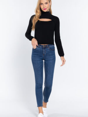 Small view of Long Sleeve Mock Neck Cut Out Sweater