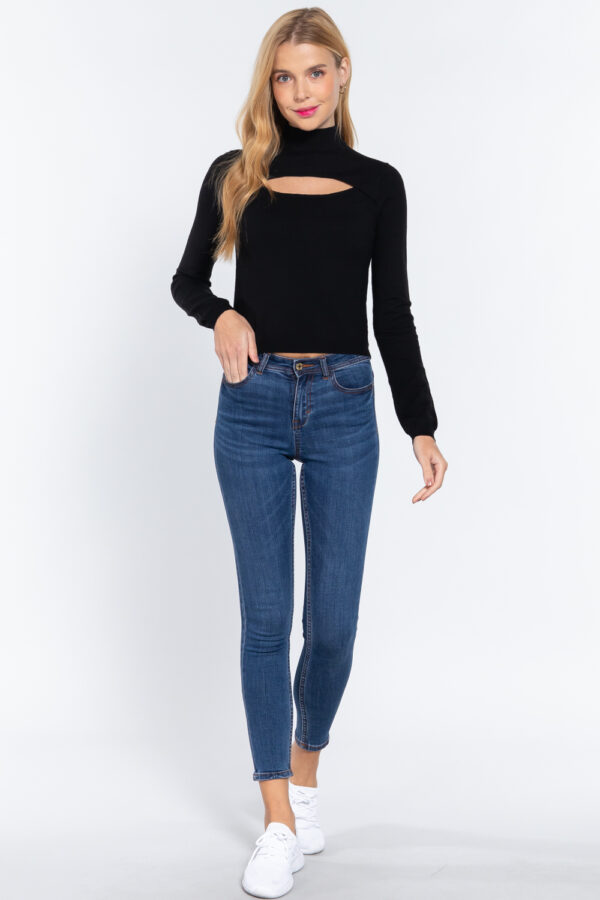 Small view of Long Sleeve Mock Neck Cut Out Sweater