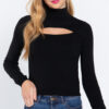 Close view of Long Sleeve Mock Neck Cut Out Sweater