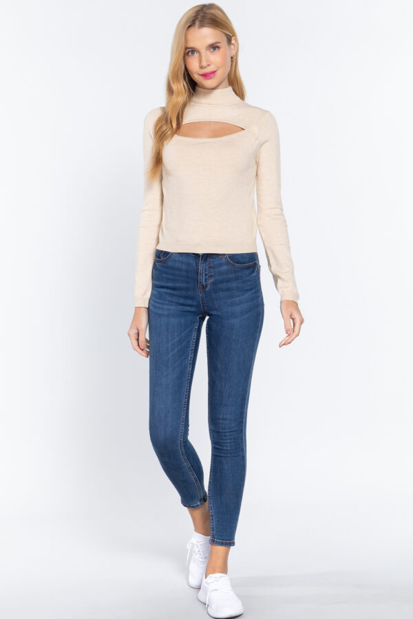 Front, small view of Long Sleeve Mock Neck Cut Out Sweater