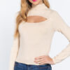 Side Long Sleeve Mock Neck Cut Out Sweater, small