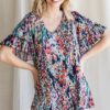 Floral print ruffle short sleeve top